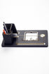 Desktop Nameplate Leather Organizer Black Gold Detailed Clock and Pen Holder